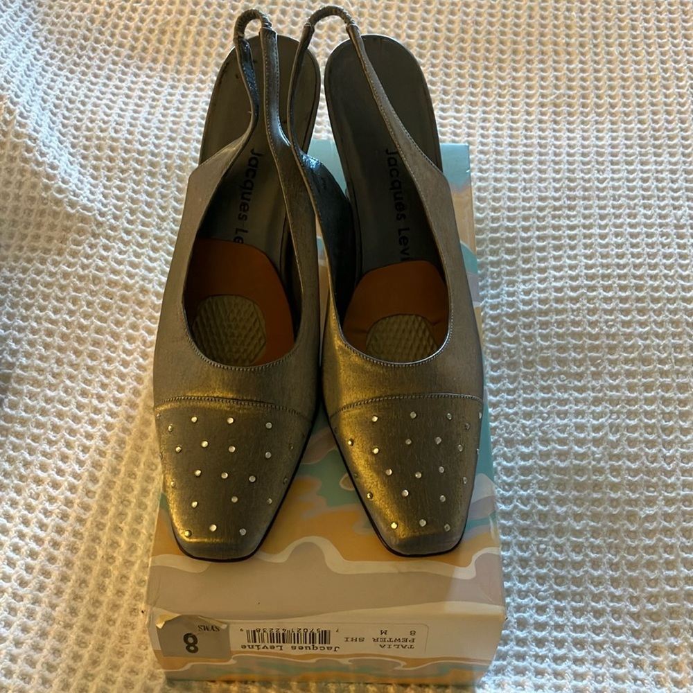 Dark Gray Silk Slingback Heels